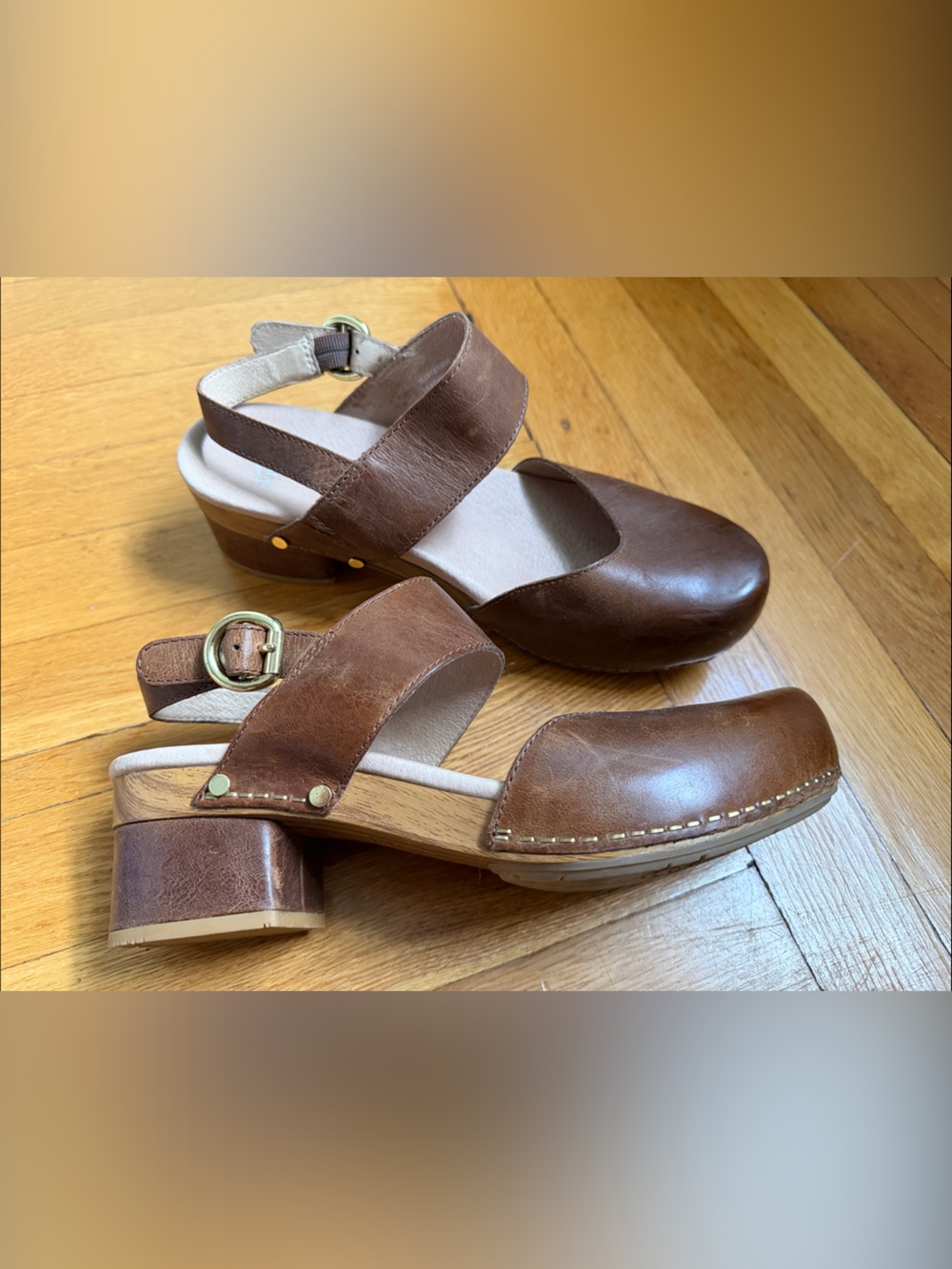 Dansko Brown Leather Slingback Clogs with Buckle